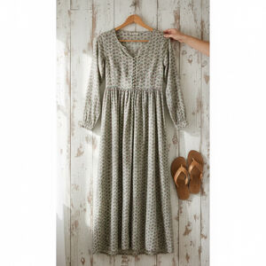 OBACH Floral Cotton Midi Dress Cottagecore Prairie Boho Soft Romantic XS #EE